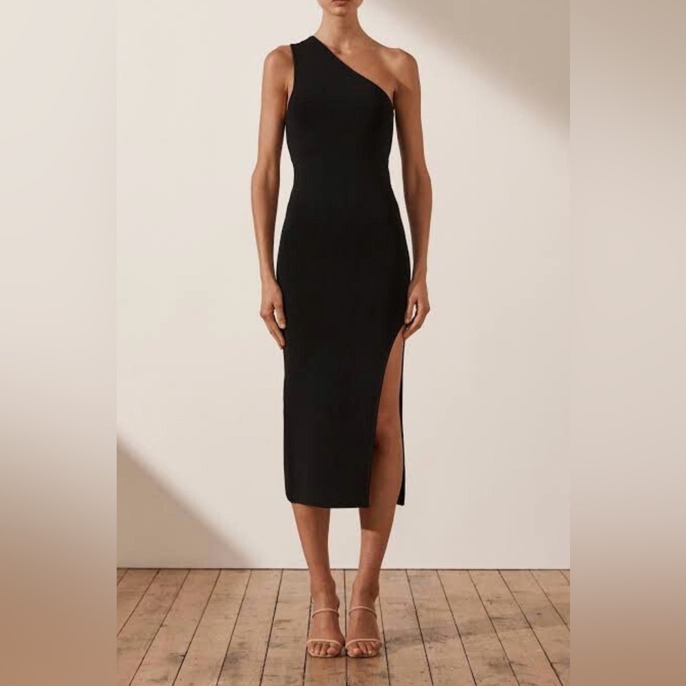 Shona Joy Basic Lucy One Shoulder Midi Dress Black Size Medium Like New - Picture 2 of 10